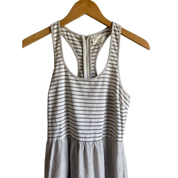 LOU & GREY Cream Striped Sleeveless Racerback A-Line Knee Length Dress Size 2 - Picture 4 of 8